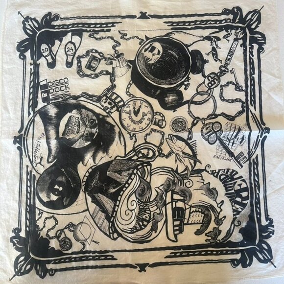 Rare Vintage Prison Art Pano/Bandana Intricate Illustrations Black/White Texas - Picture 4 of 8